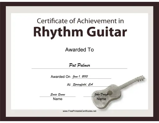 Rhythm Guitar Instrumental Music certificate