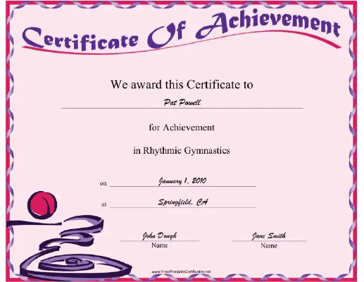 Rhythmic Gymnastics certificate
