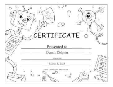 Robots And Computers Black and White certificate