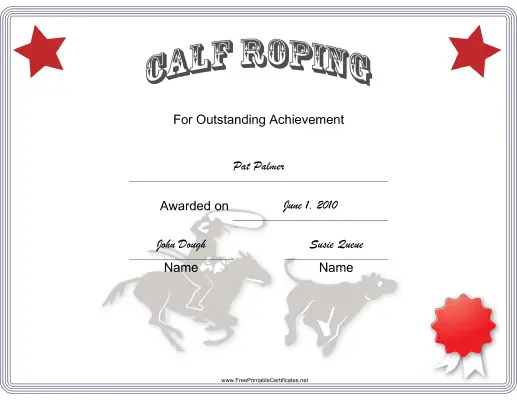 Rodeo Calf Roping certificate