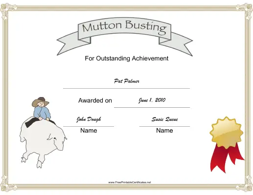 Rodeo Mutton Busting certificate