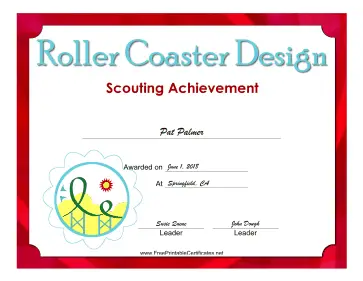 Roller Coaster Design Badge certificate