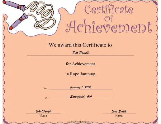 Rope Jumping certificate