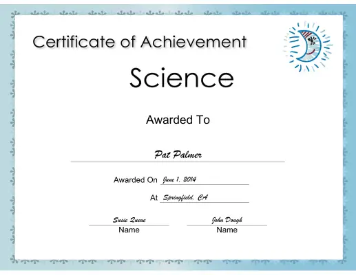 Science Achievement Moon certificate