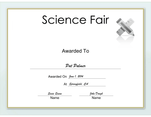 Science Fair certificate