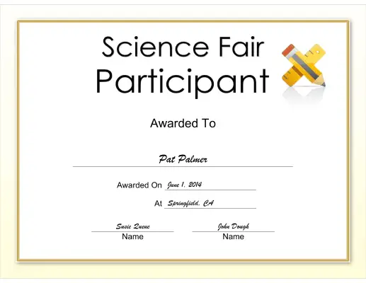 Science Fair Participant certificate
