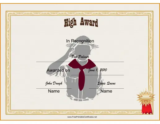 Scout High Award certificate