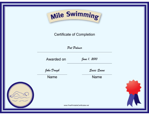 Scout Mile Swim certificate