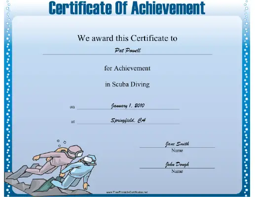 Scuba Diving certificate