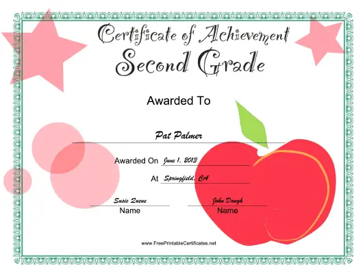 Second Grade Achievement certificate