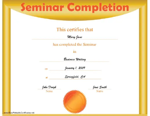 Seminar Completion certificate