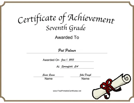 Seventh Grade Achievement certificate