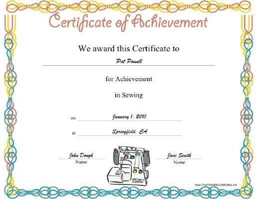 Sewing certificate