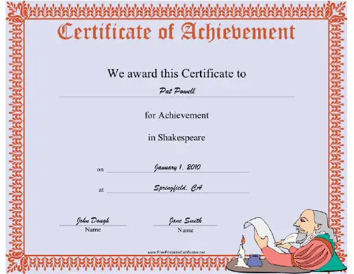 Shakespeare certificate