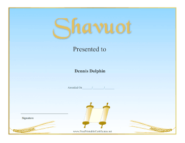 Shavuot certificate