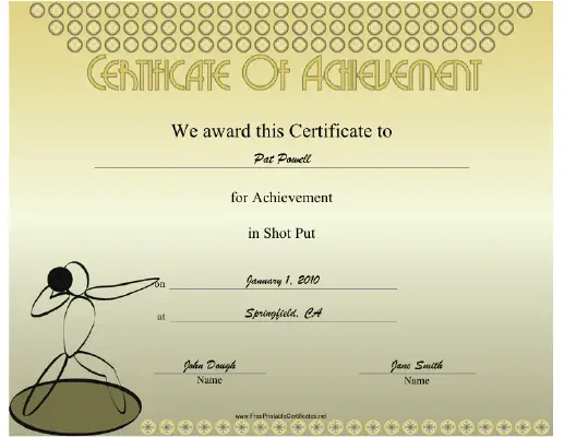 Shot Put certificate