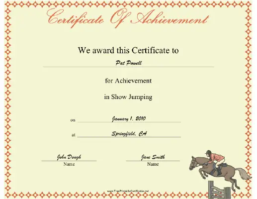 Show Jumping certificate