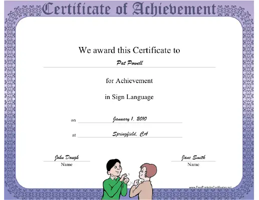 Sign Language certificate