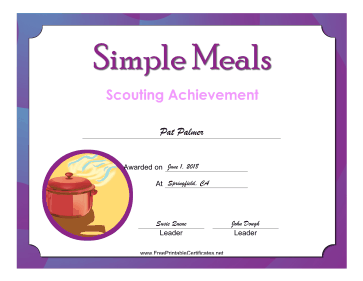 Simple Meals Badge certificate