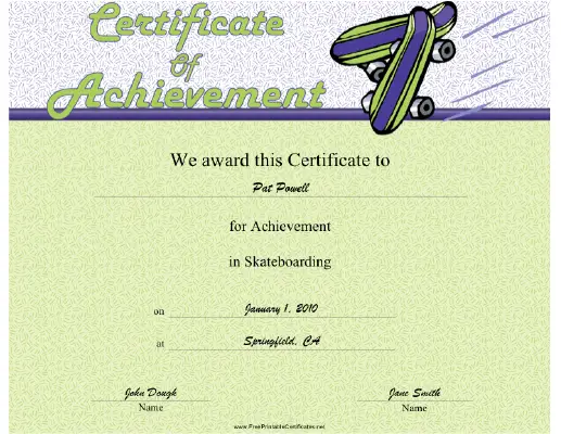 Skateboarding certificate