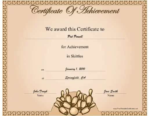 Skittles certificate