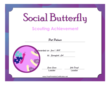 Social Butterfly Badge certificate
