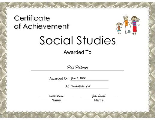 Social Studies Achievement certificate