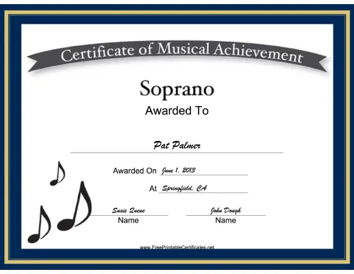 Soprano Vocal Music certificate