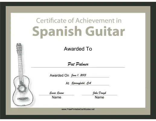 Spanish Guitar Instrumental Music certificate