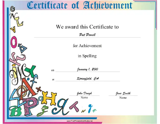 Spelling certificate