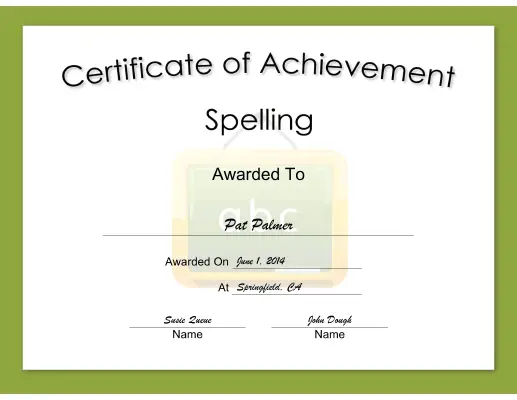 Spelling Achievement certificate