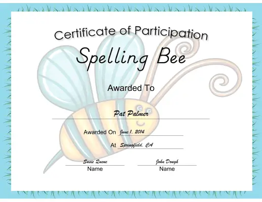 Spelling Bee certificate