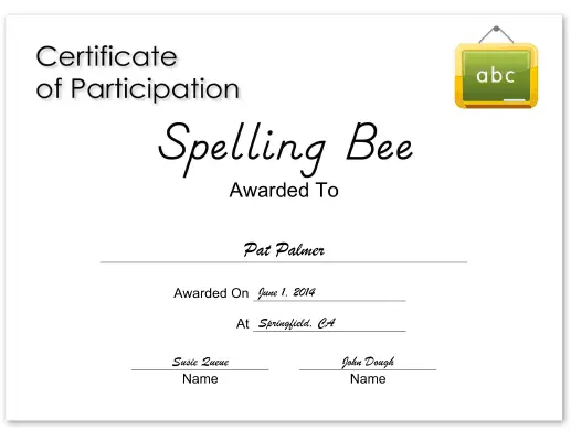 Spelling Bee Chalkboard certificate