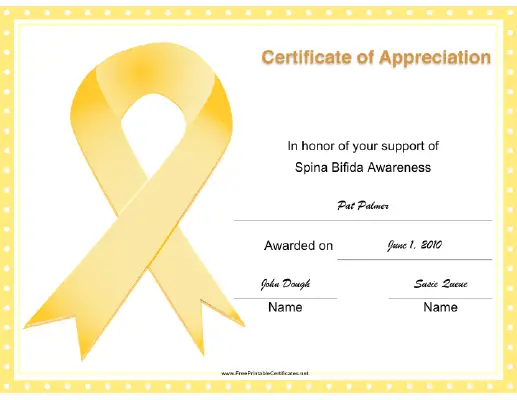Spina Bifida Awareness Ribbon certificate