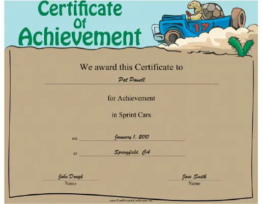 Sprint Cars certificate