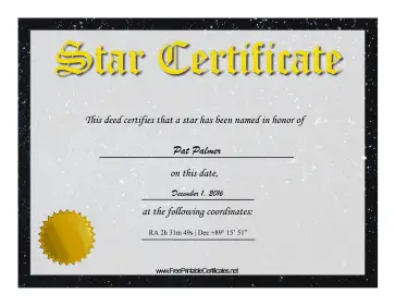 Star Adoption certificate