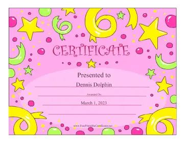 Stars And Confetti certificate