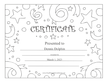 Stars And Confetti Black and White certificate