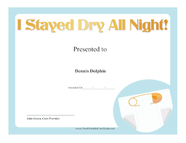 Stayed Dry All Night certificate