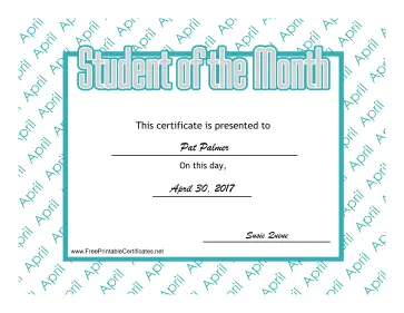 Student Of The Month April certificate