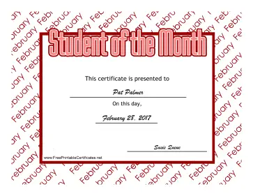 Student Of The Month February certificate