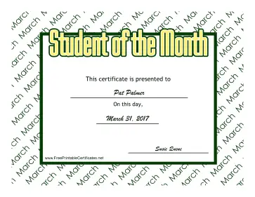 Student Of The Month March certificate