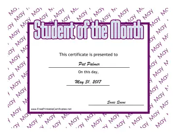 Student Of The Month May certificate