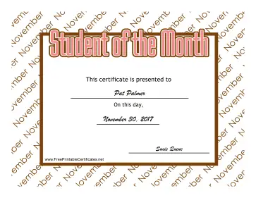 Student Of The Month November certificate