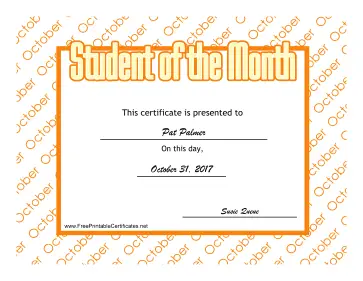 Student Of The Month October certificate