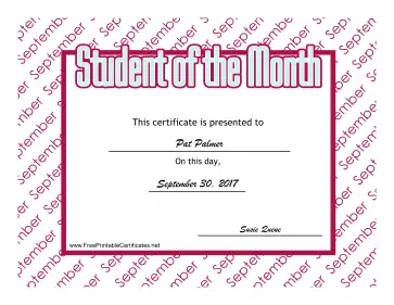 Student Of The Month September certificate
