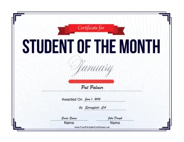 Student of the Month Certificate for January certificate