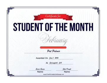 Student of the Month Certificate for February certificate