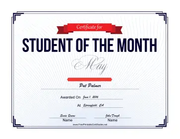 Student of the Month Certificate for May certificate
