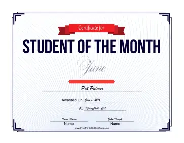 Student of the Month Certificate for June certificate